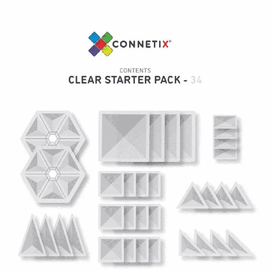 Connetix Tiles 34 Piece Clear Starter Pack Magneetblokken