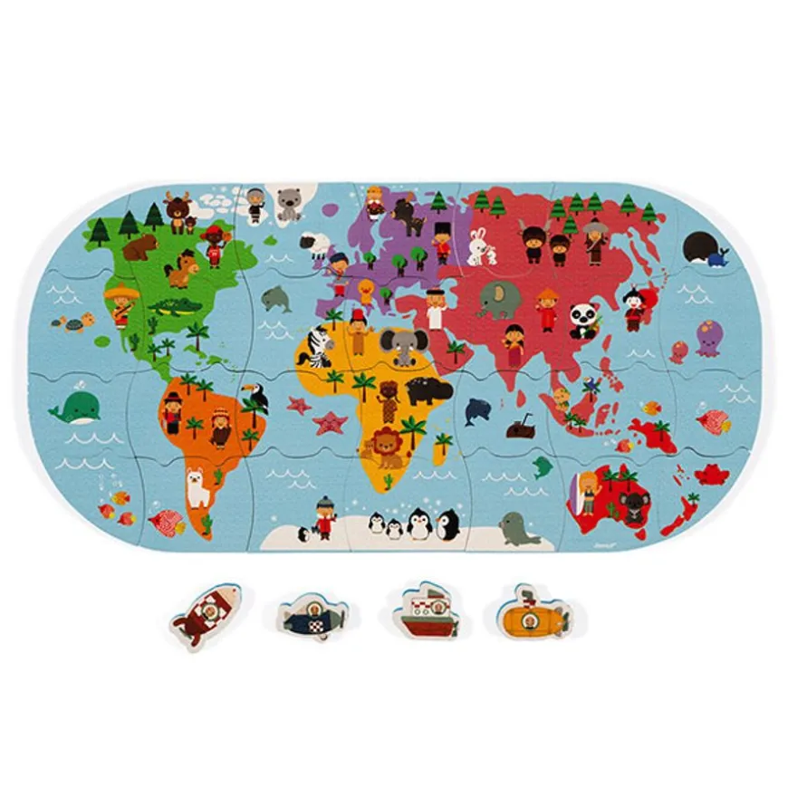 Janod Badpuzzelpuzzel Wereldkaart 28St +3Jr