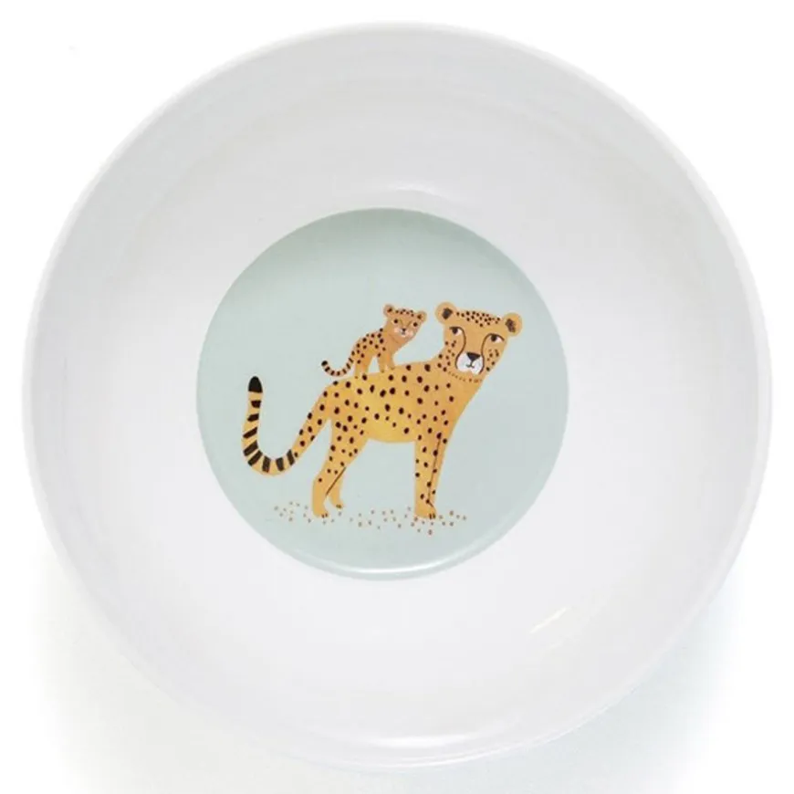 Petit Monkey - Melamine Kom - Luipaard - Aqua Mint