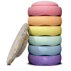 Stapelstein Rainbow Pastel Stapelstenen 6 Stuks + Confetti Balanceerbord